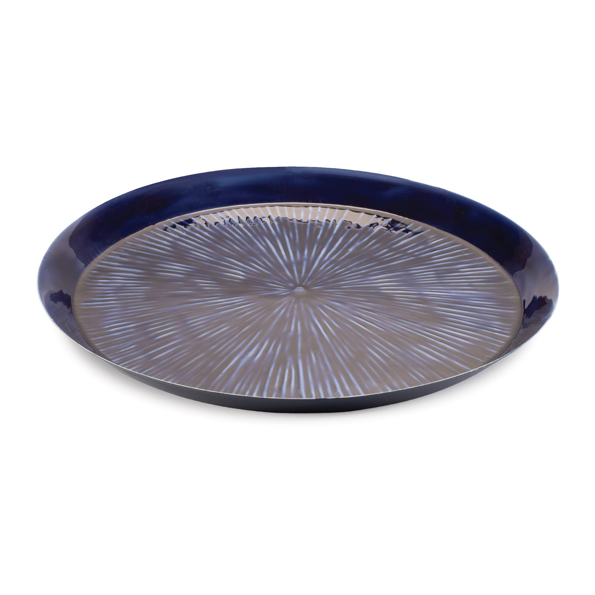 13.75" Round Etched Decorative Metal Tray